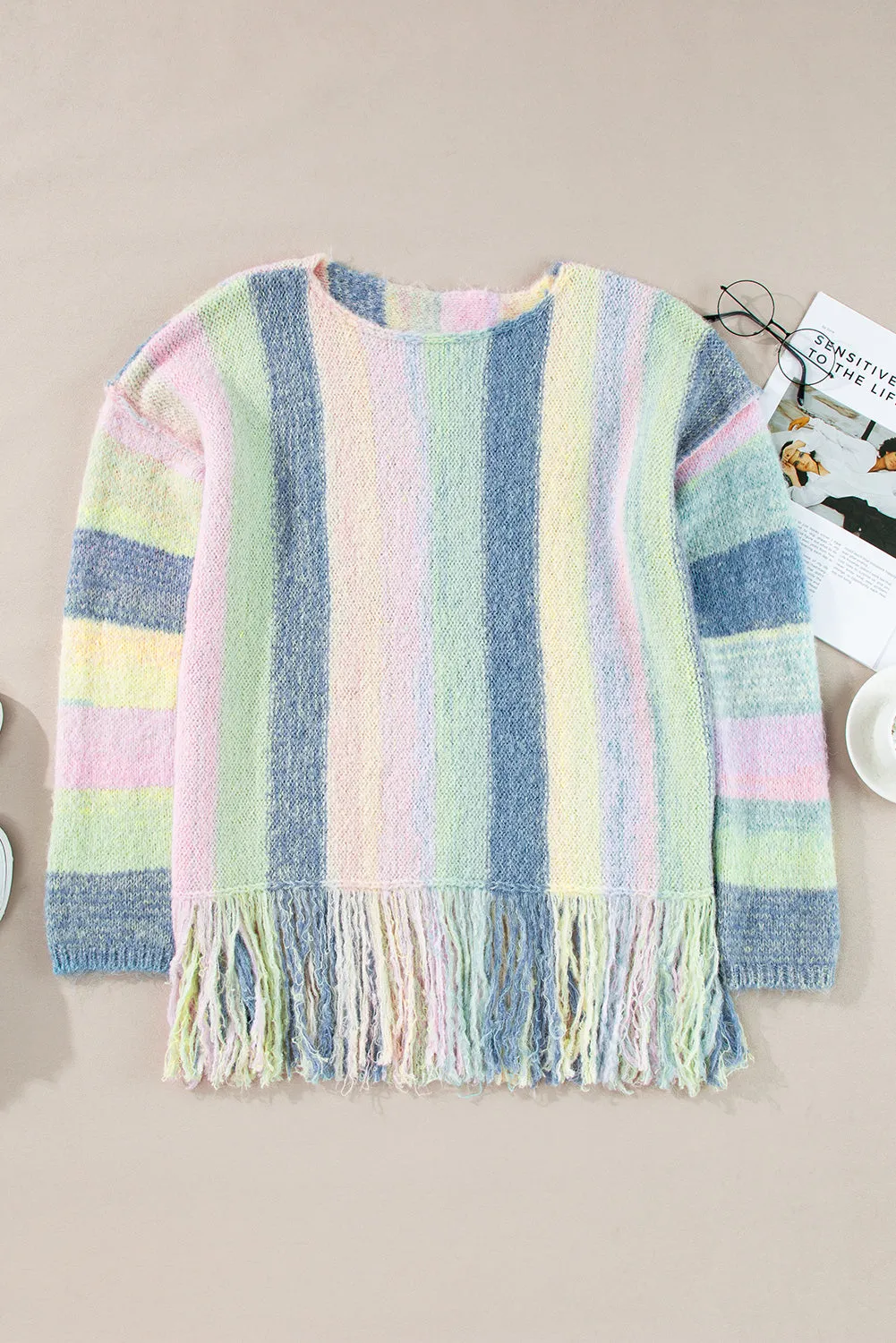 Purple Colour Block Fringed Drop Shoulder Tunic Sweater sold by Beagle Boutique product image thumbnail 4