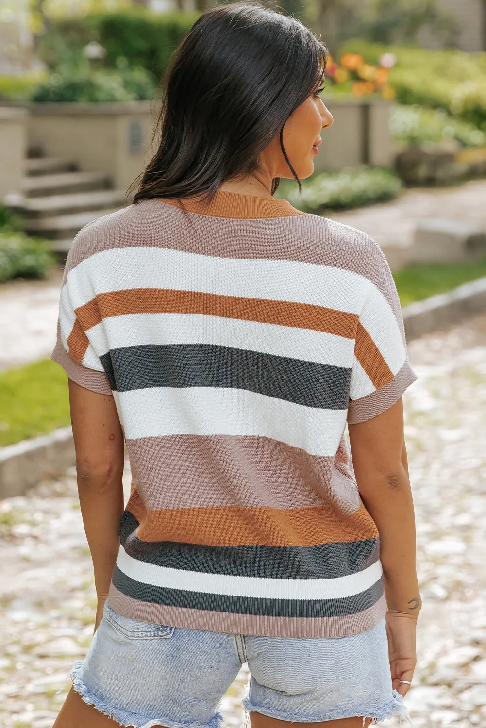 Camel Striped Knit Crew Neck T Shirt Sweater sold by Beagle Boutique product image thumbnail 4