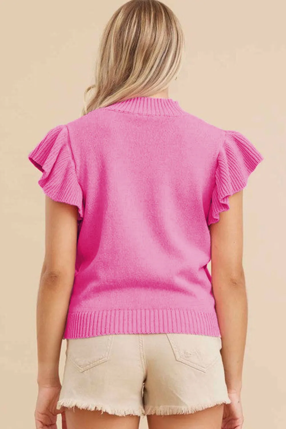 Bonbon Ribbed Mock Neck Ruffled Short Sleeve Sweater sold by Beagle Boutique product image thumbnail 2