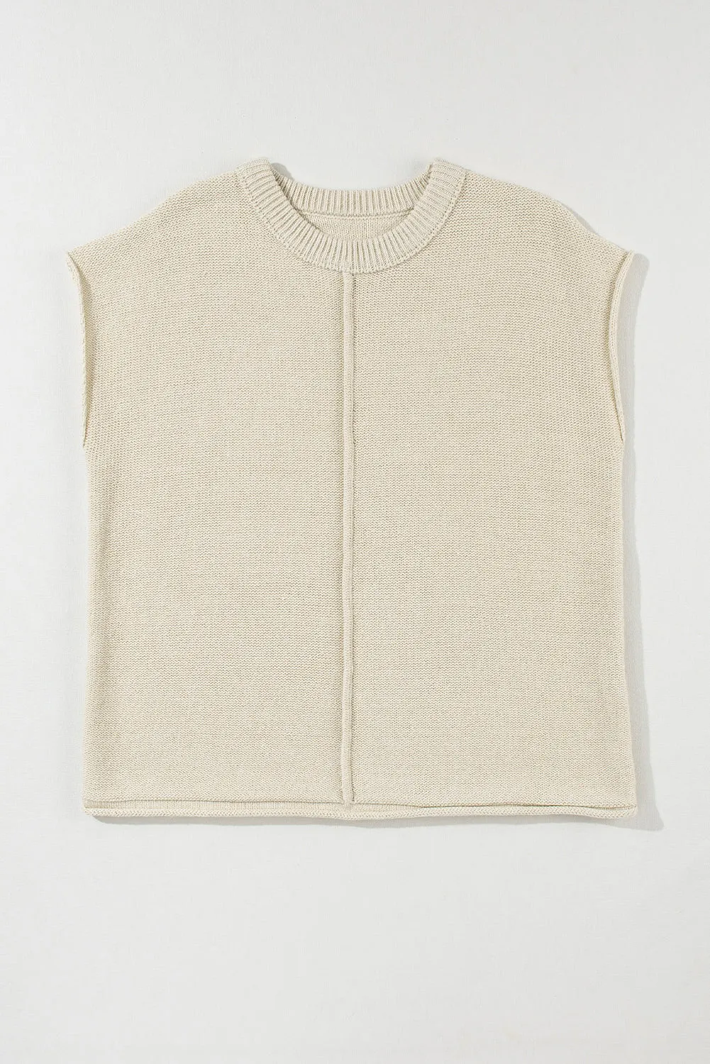 Oatmeal Solid Color Cap Sleeve Knitted Sweater sold by Beagle Boutique product image thumbnail 4