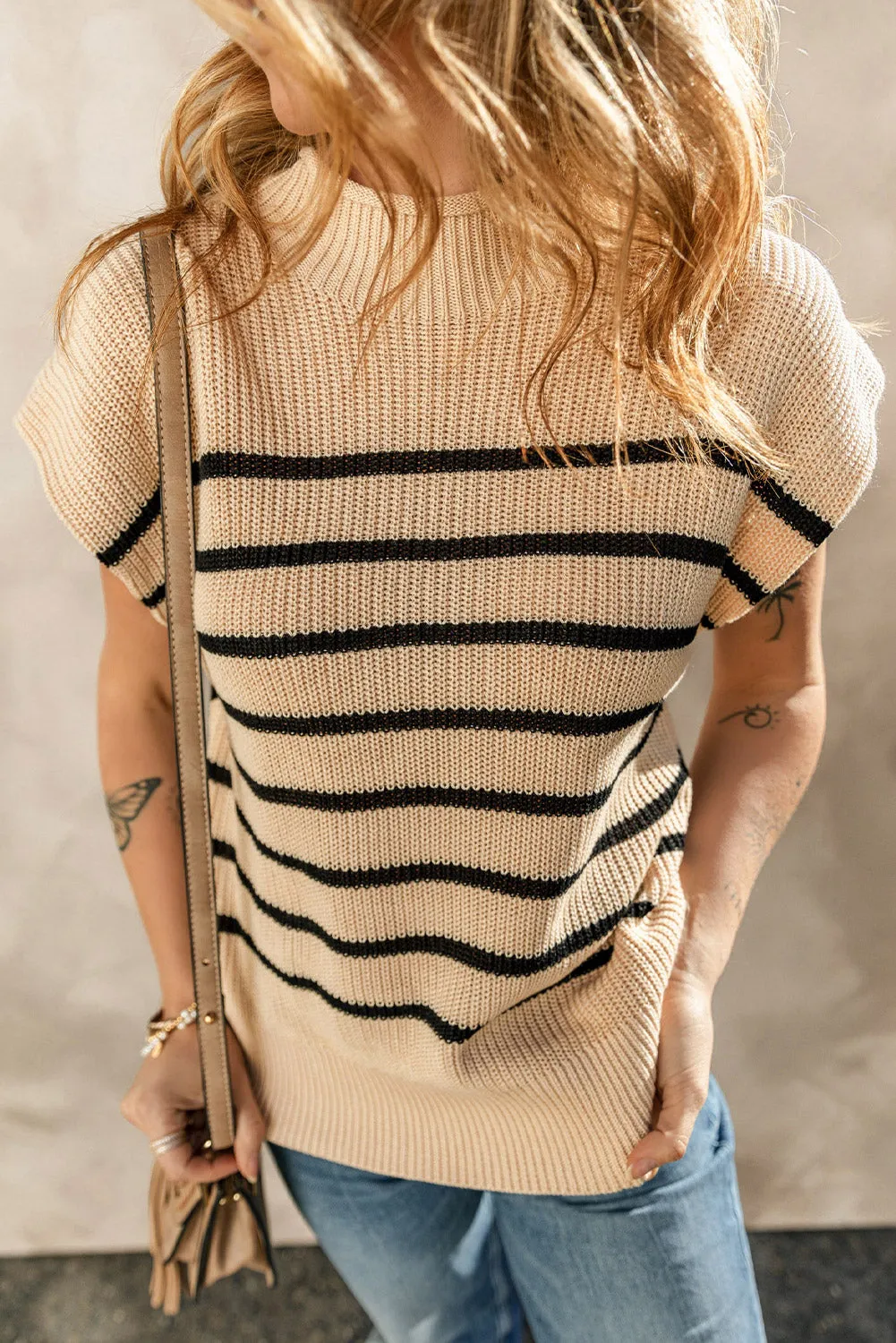 Parchment Striped Ribbed Knit High Neck Sweater sold by Beagle Boutique product image thumbnail 5