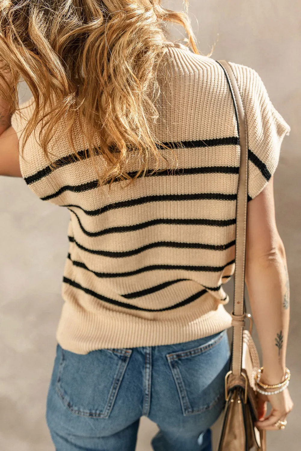 Parchment Striped Ribbed Knit High Neck Sweater sold by Beagle Boutique product image thumbnail 2