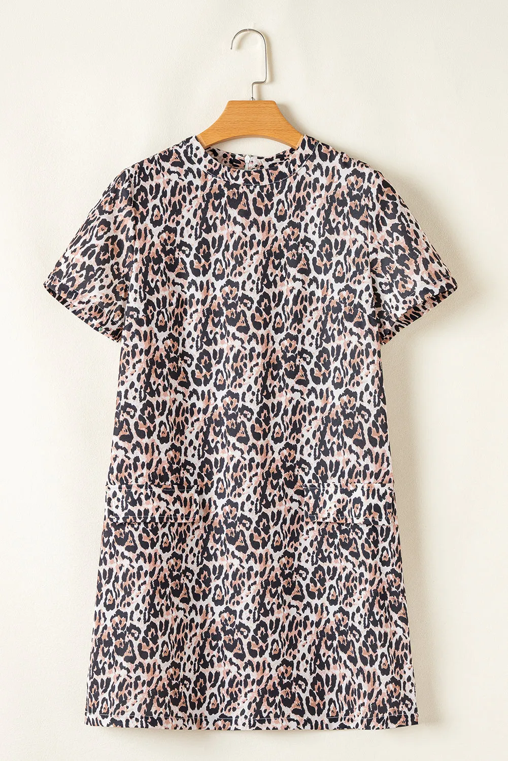 Brown Leopard Print Crew Neck Shift Short T Shirt Dress sold by Beagle Boutique product image thumbnail 4