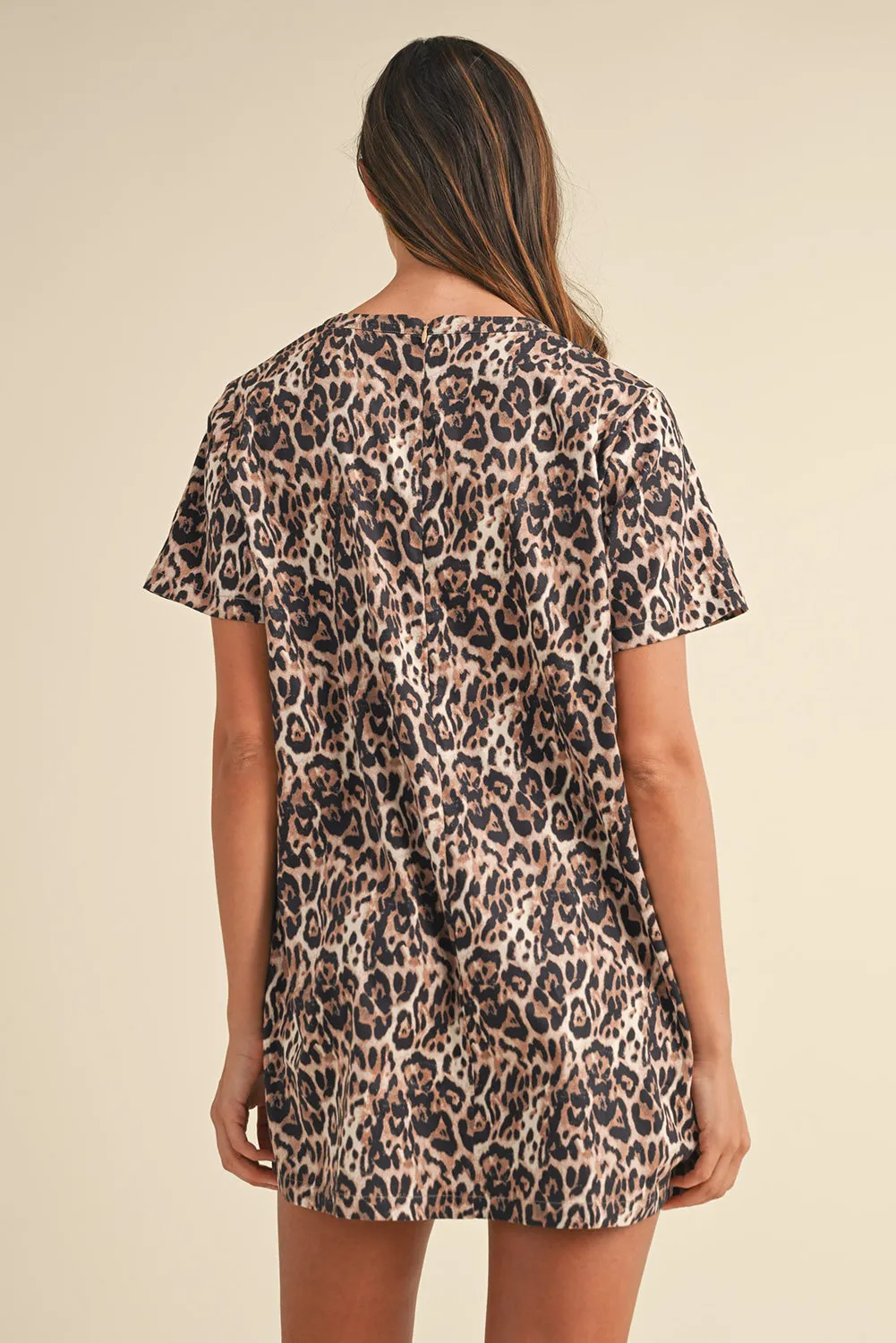 Brown Leopard Print Crew Neck Shift Short T Shirt Dress sold by Beagle Boutique product image thumbnail 3