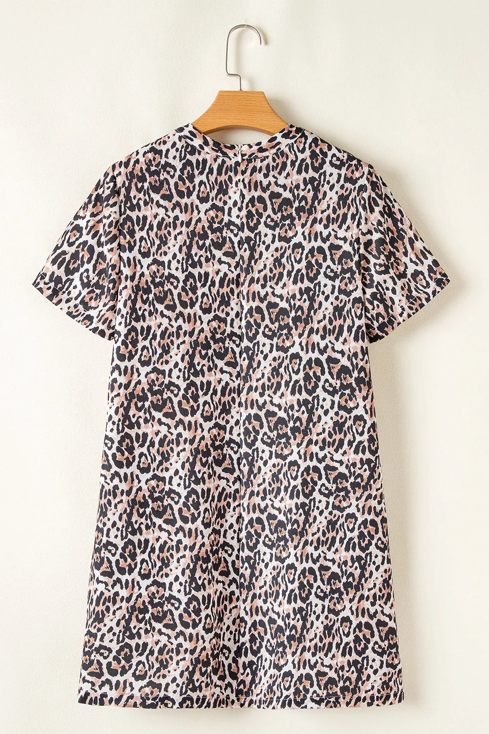 Brown Leopard Print Crew Neck Shift Short T Shirt Dress sold by Beagle Boutique product image thumbnail 5