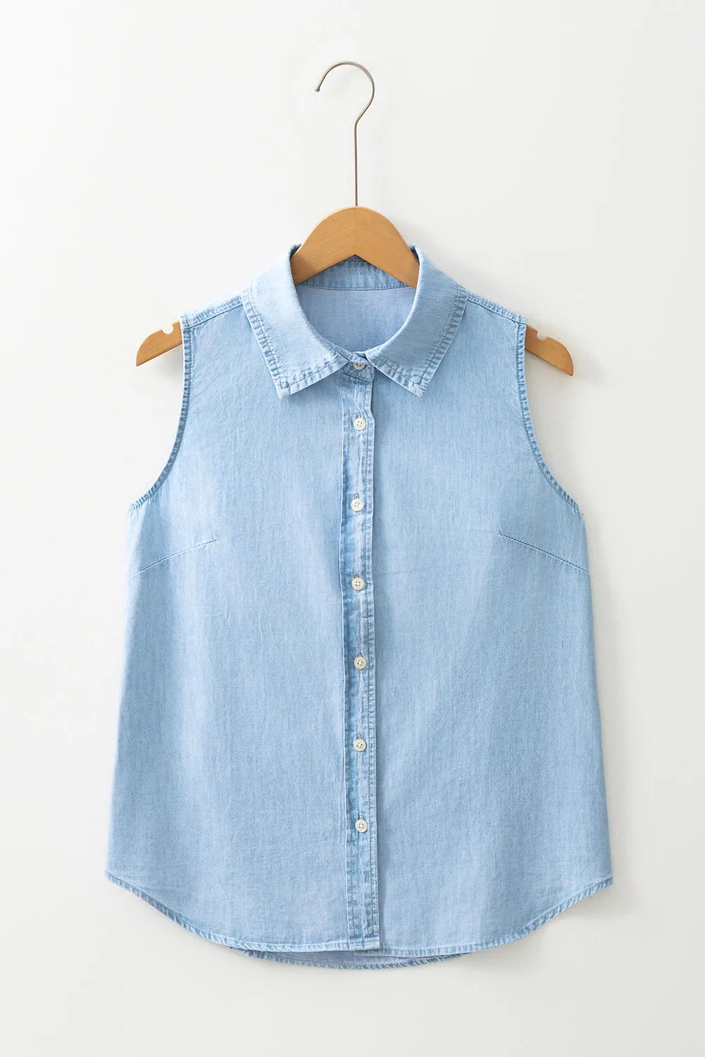 Light Blue Denim Collared Sleeveless Shirt sold by Beagle Boutique product image thumbnail 4