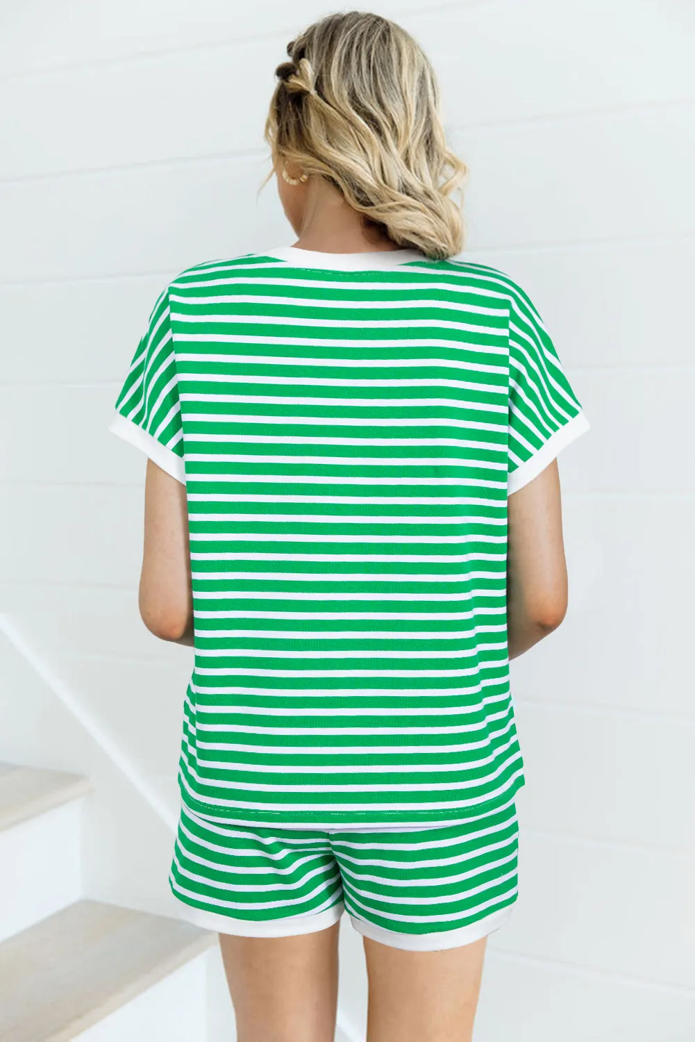 Dark Green Striped Cap Sleeve Tee and Shorts Set sold by Beagle Boutique product image thumbnail 2