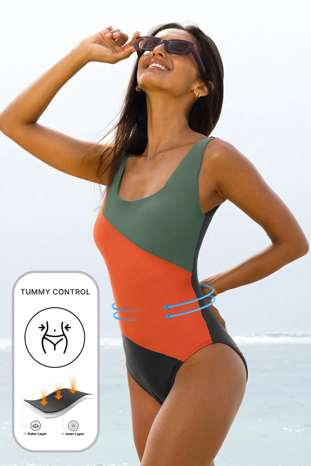 Duffel Green Colour Block Padded Square Neck One Piece Swimsuit sold by Beagle Boutique product image thumbnail 3