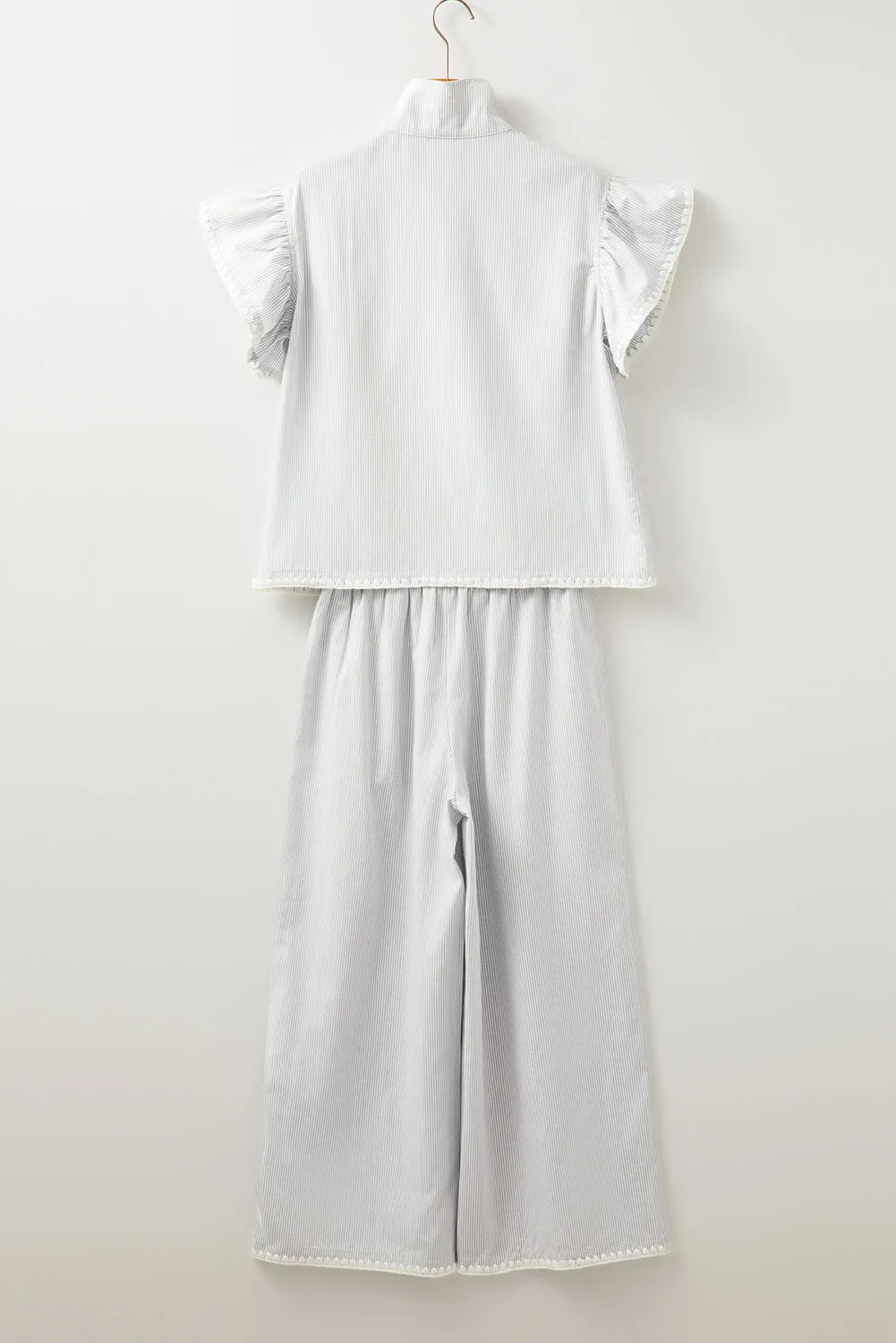 Stripe Zip up Collar Ruffled Sleeve Tee and Wide Leg Trousers Co-ord sold by Beagle Boutique product image thumbnail 5