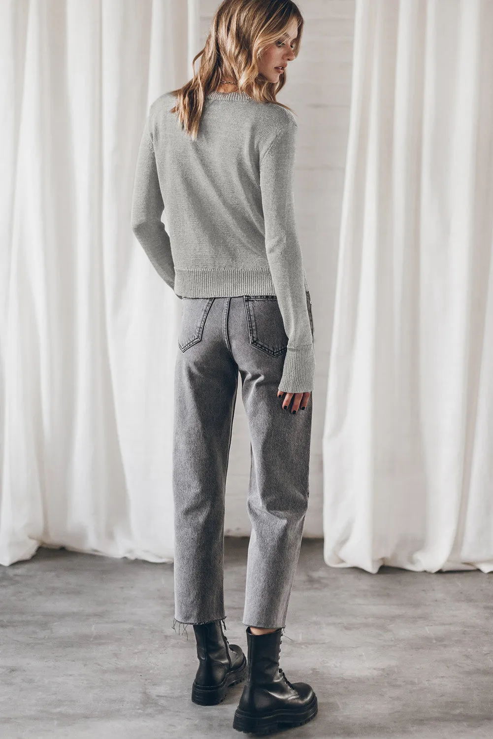 Grey Solid Colour Thumbhole Sleeve Ribbed Edge Sweater sold by Beagle Boutique product image thumbnail 2