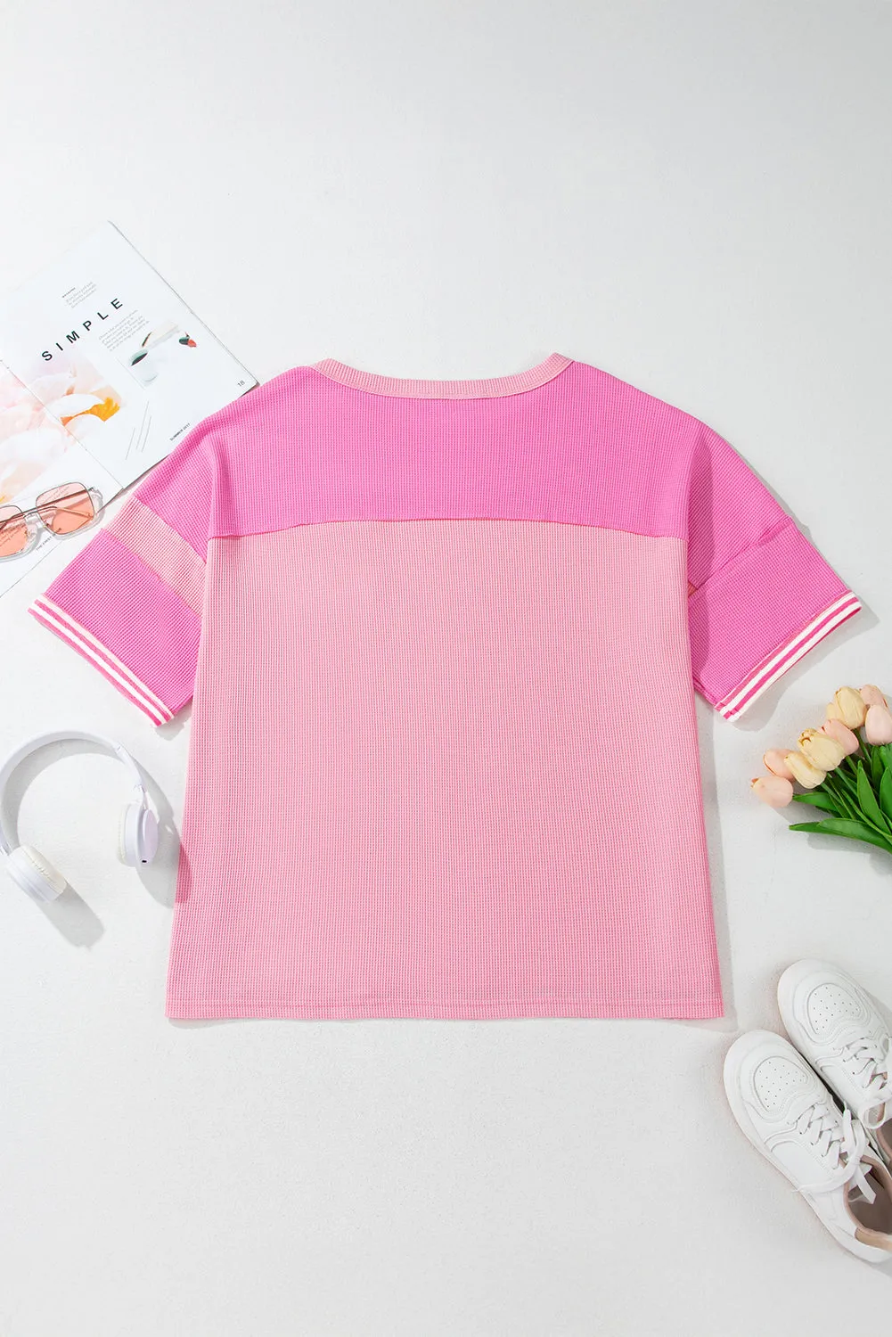 Pink Stripe Patchwork Colourblock Plus Size T Shirt sold by Beagle Boutique product image thumbnail 5