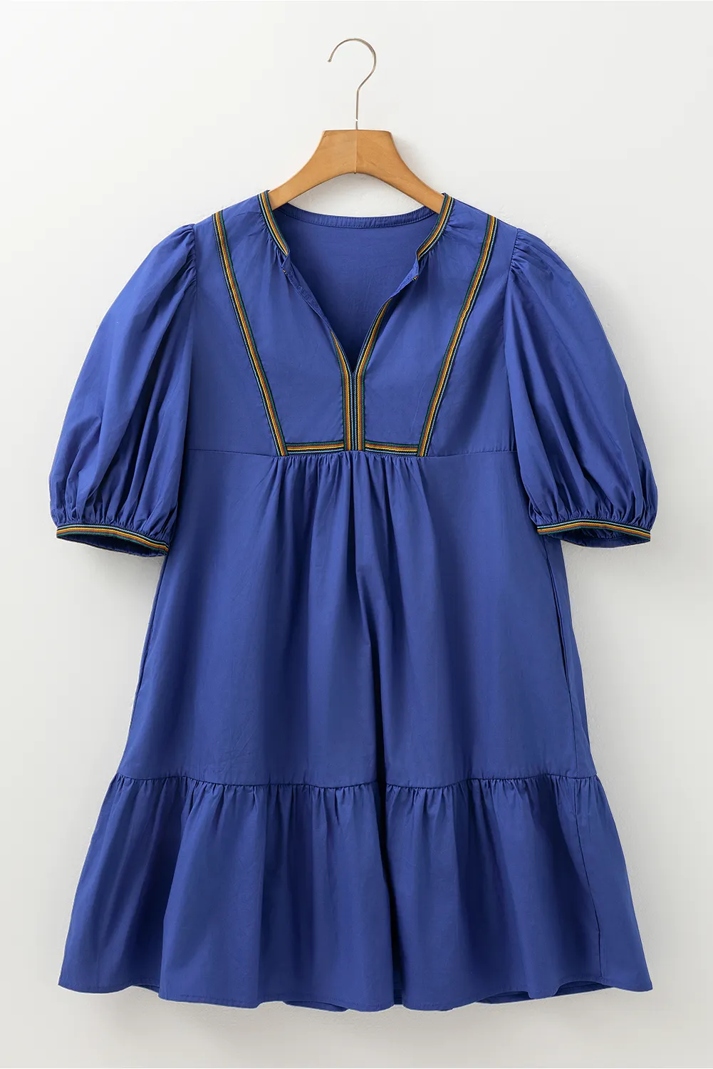 Bluing Colourful Striped Trim Puff Sleeve Pleated Mini Dress sold by Beagle Boutique product image thumbnail 3