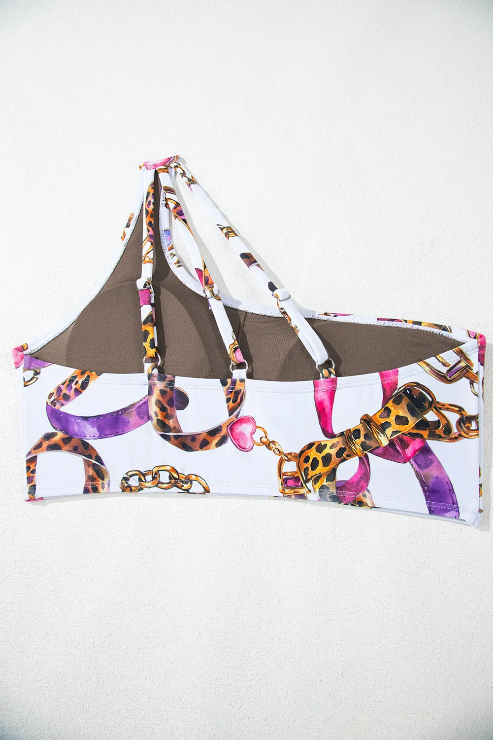 Khaki Abstract Print One Shoulder Ring Linked High Waist Bikini sold by Beagle Boutique product image thumbnail 2