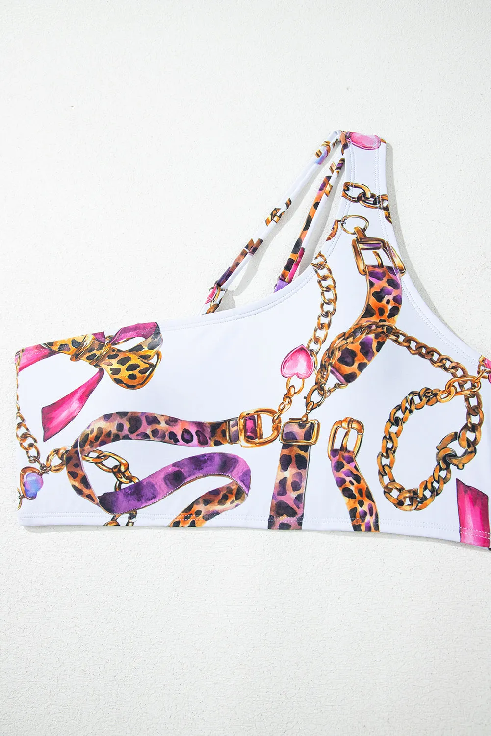 Khaki Abstract Print One Shoulder Ring Linked High Waist Bikini sold by Beagle Boutique product image thumbnail 4