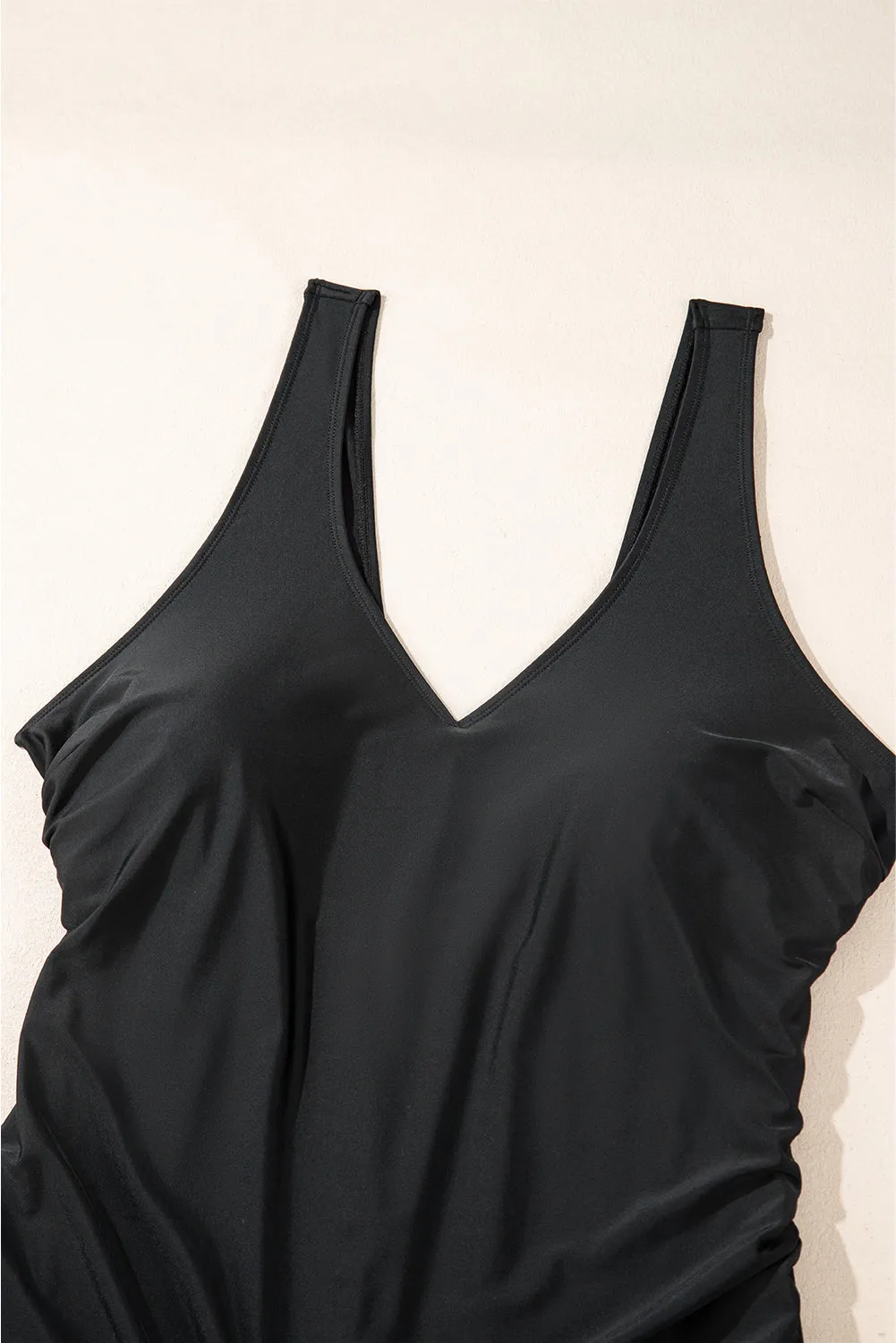 Black Solid Colour U Neck Padded Plus Size One Piece Swimsuit sold by Beagle Boutique product image thumbnail 4