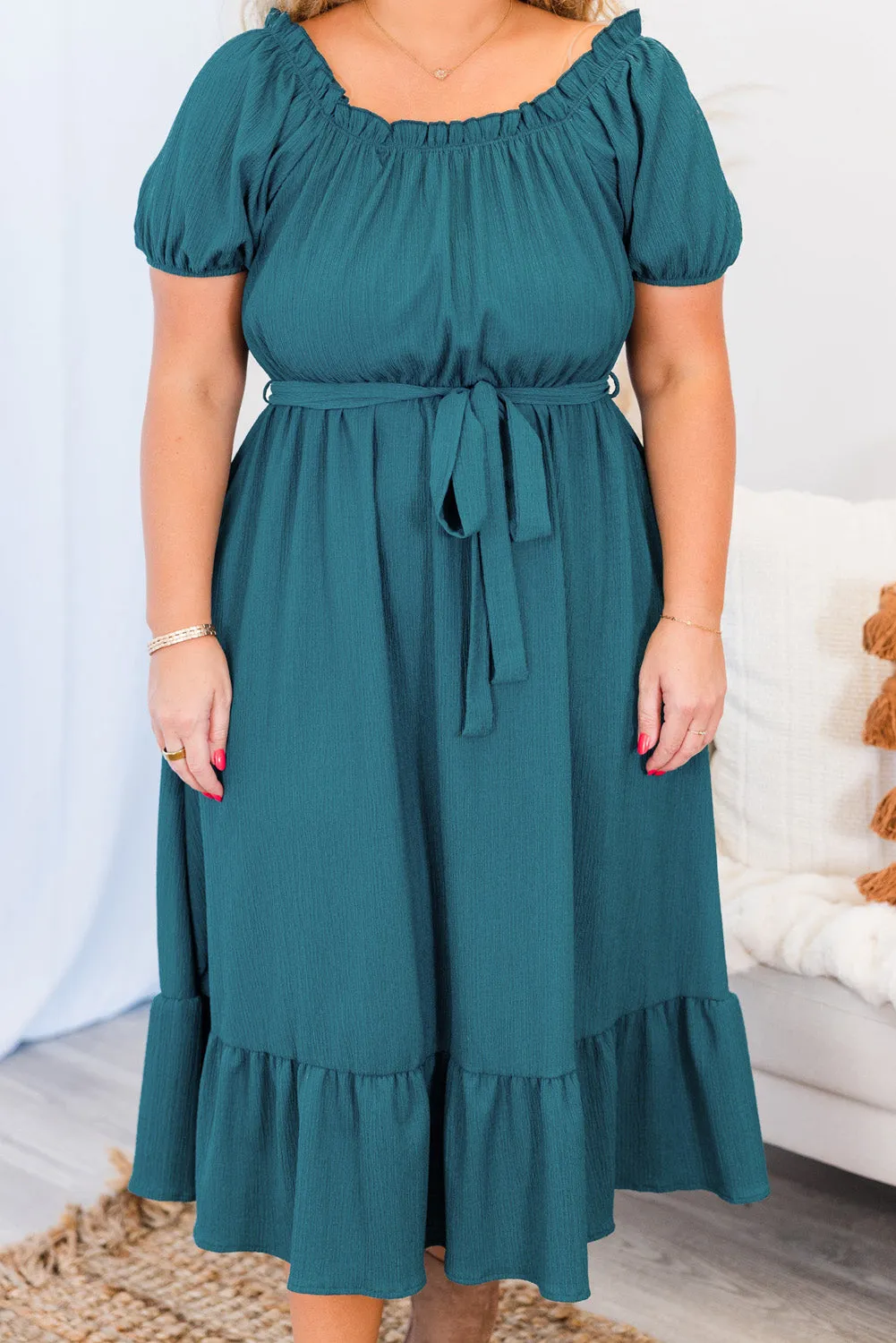Skobeloff Frilled U Neck Puff Sleeve Belted Ruffle Hem Plus Size Midi Dress sold by Beagle Boutique product image thumbnail 3