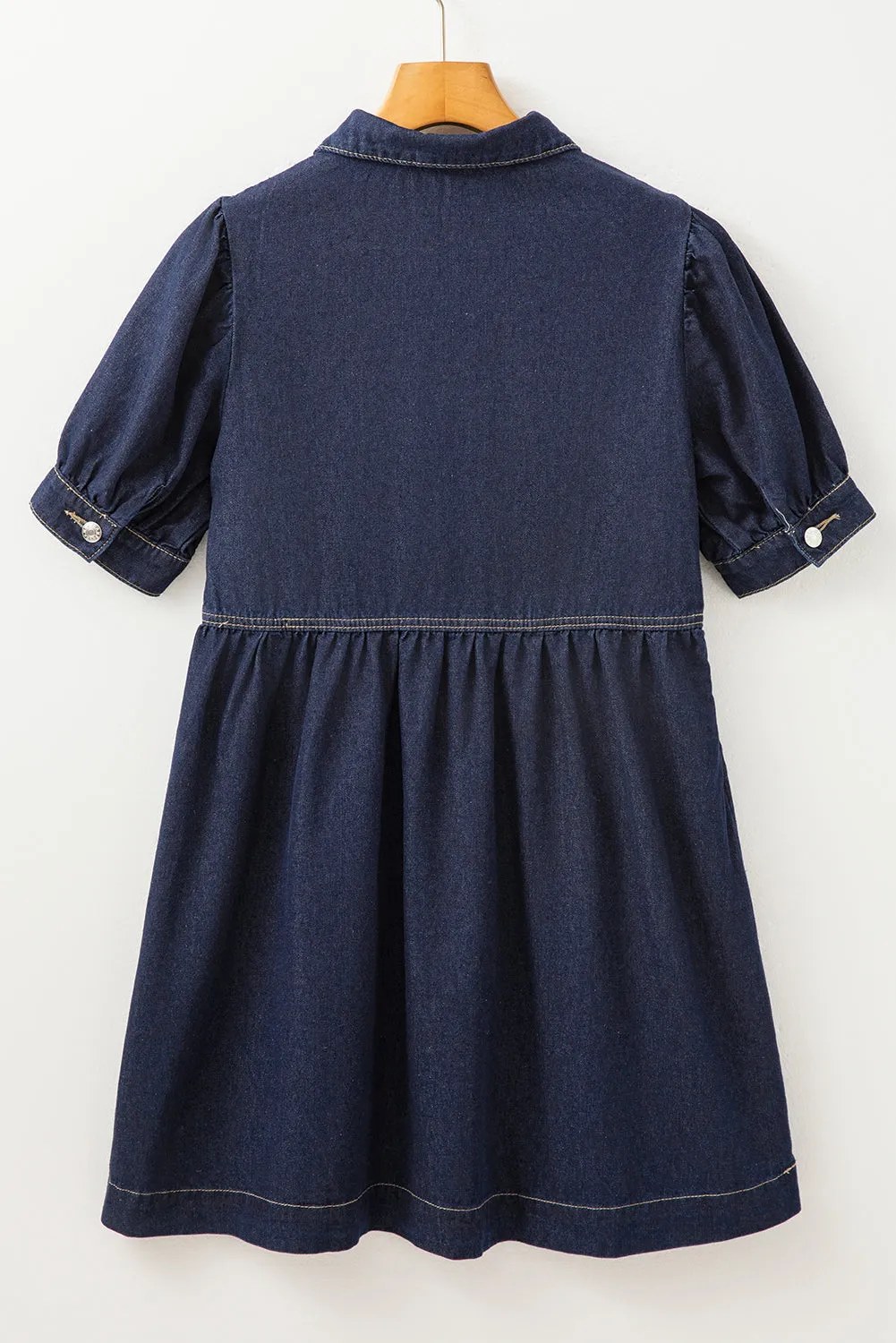 Dirty blue Zipped up Bodice Collared Short Puff Sleeve Denim Dress sold by Beagle Boutique product image thumbnail 5