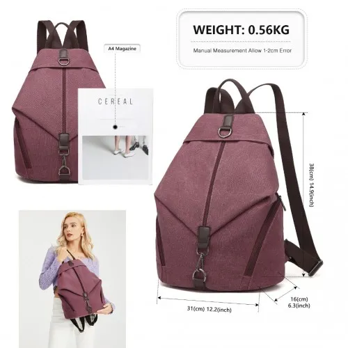 EB2044 - Kono Fashion Anti-Theft Canvas Backpack - Claret sold by Beagle Boutique product image thumbnail 4