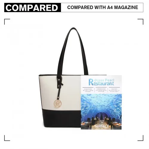 LG2023 - Miss Lulu 3 Piece Leather Look Tote Bag Set - Black And Beige sold by Beagle Boutique product image thumbnail 5