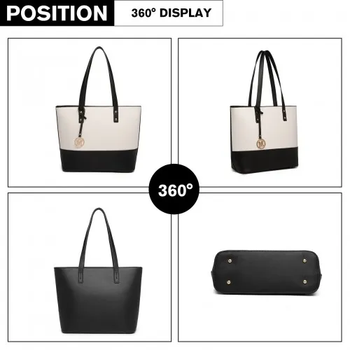 LG2023 - Miss Lulu 3 Piece Leather Look Tote Bag Set - Black And Beige sold by Beagle Boutique product image thumbnail 3
