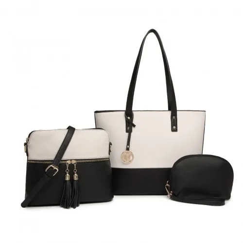 LG2023 - Miss Lulu 3 Piece Leather Look Tote Bag Set - Black And Beige sold by Beagle Boutique