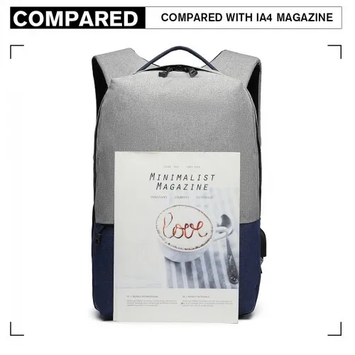 E6891 - Kono Waterproof Basic Backpack with USB Charging Port - Grey/Blue sold by Beagle Boutique product image thumbnail 5