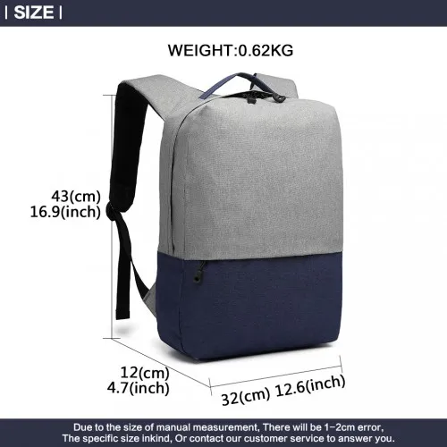 E6891 - Kono Waterproof Basic Backpack with USB Charging Port - Grey/Blue sold by Beagle Boutique product image thumbnail 4