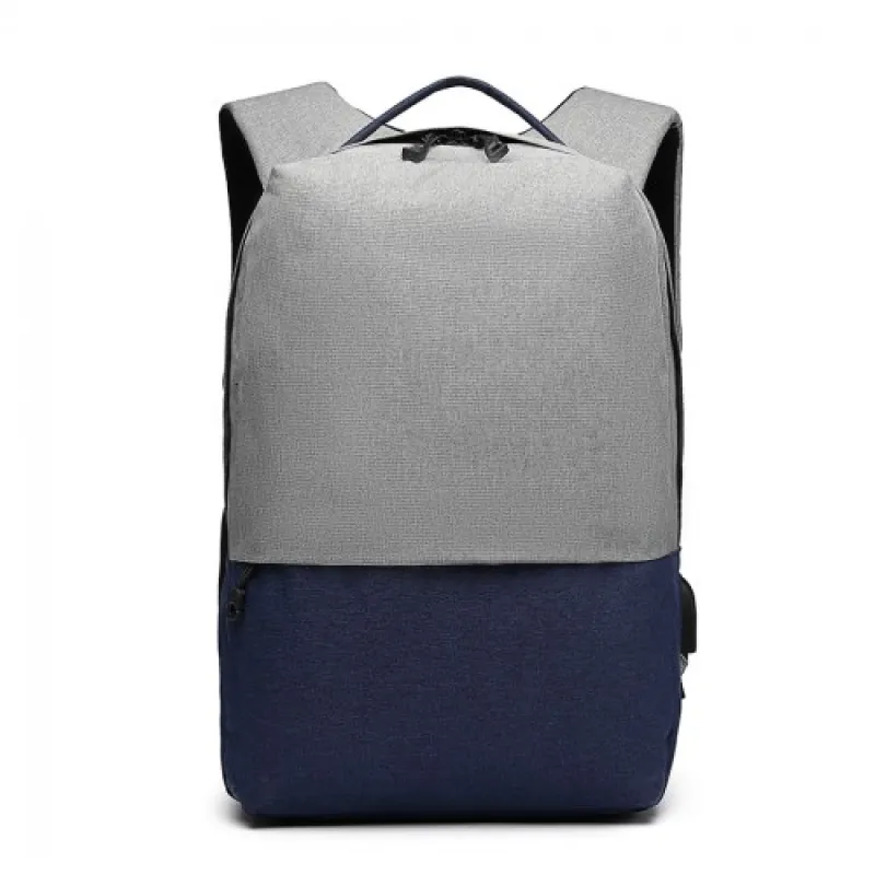 E6891 - Kono Waterproof Basic Backpack with USB Charging Port - Grey/Blue sold by Beagle Boutique