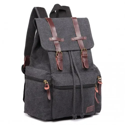 E1672 - Kono Large Multi Function Leather Details Canvas Backpack - Black sold by Beagle Boutique product image thumbnail 2