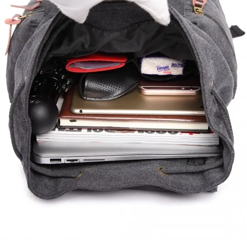 E1672 - Kono Large Multi Function Leather Details Canvas Backpack - Black sold by Beagle Boutique product image thumbnail 5