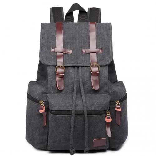 E1672 - Kono Large Multi Function Leather Details Canvas Backpack - Black sold by Beagle Boutique
