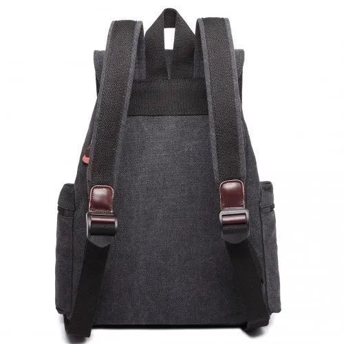 E1672 - Kono Large Multi Function Leather Details Canvas Backpack - Black sold by Beagle Boutique product image thumbnail 3