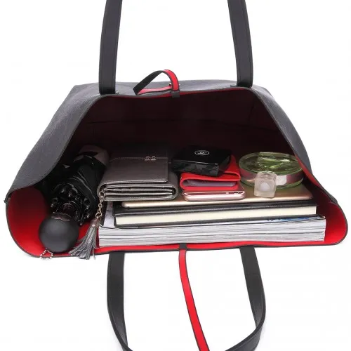 LT6628 - Miss Lulu Women Reversible Contrast Shopper Tote Bag Black sold by Beagle Boutique product image thumbnail 4