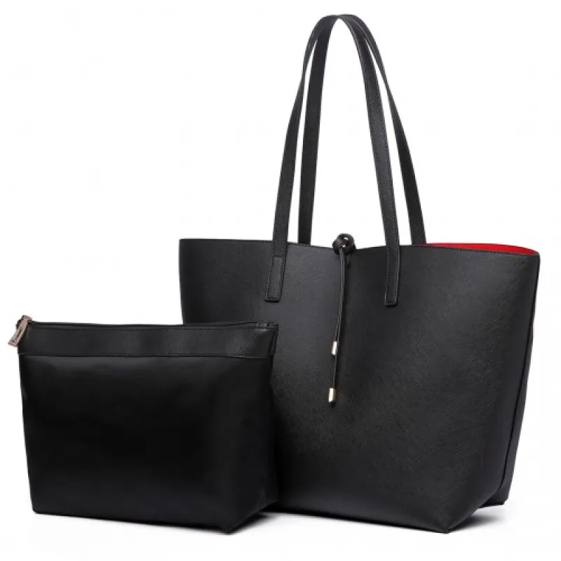 LT6628 - Miss Lulu Women Reversible Contrast Shopper Tote Bag Black sold by Beagle Boutique