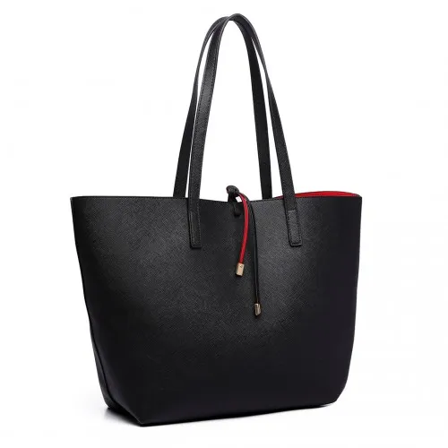 LT6628 - Miss Lulu Women Reversible Contrast Shopper Tote Bag Black sold by Beagle Boutique product image thumbnail 3