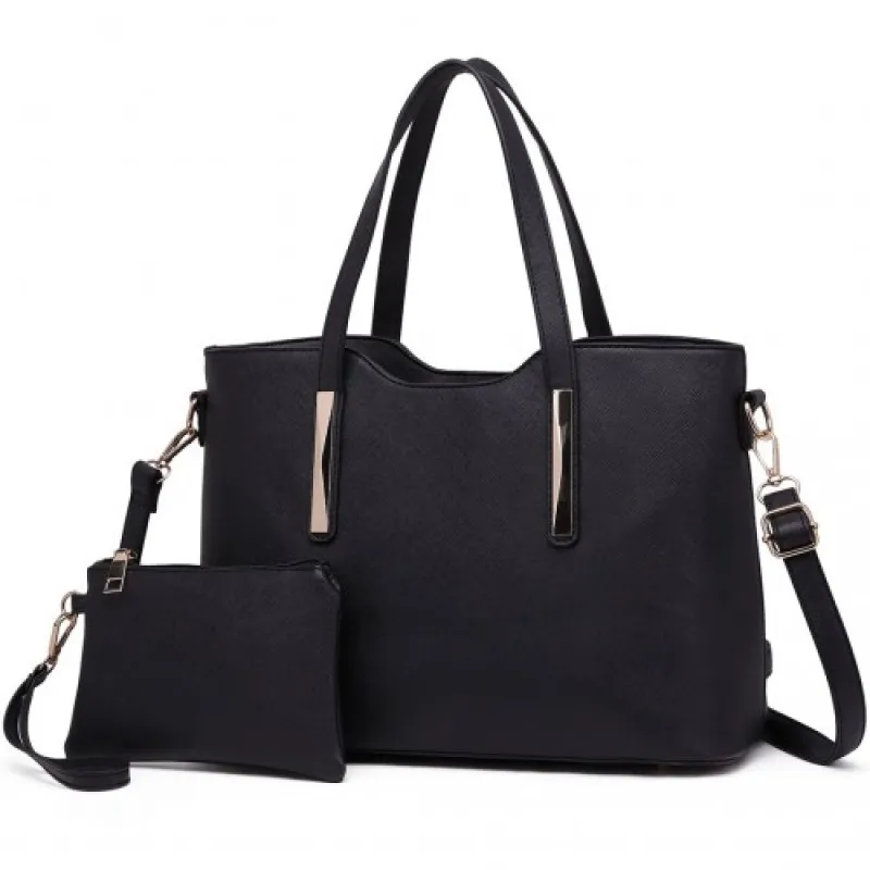 S1719 - Miss Lulu PU Leather Handbag &amp; Purse - Black sold by Beagle Boutique
