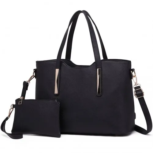 S1719 - Miss Lulu PU Leather Handbag & Purse - Black sold by Beagle Boutique