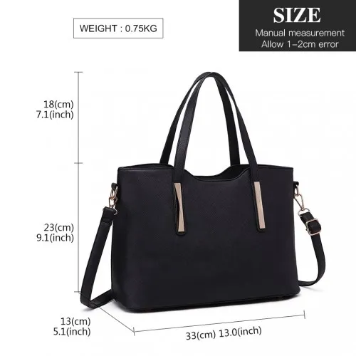 S1719 - Miss Lulu PU Leather Handbag & Purse - Black sold by Beagle Boutique product image thumbnail 4