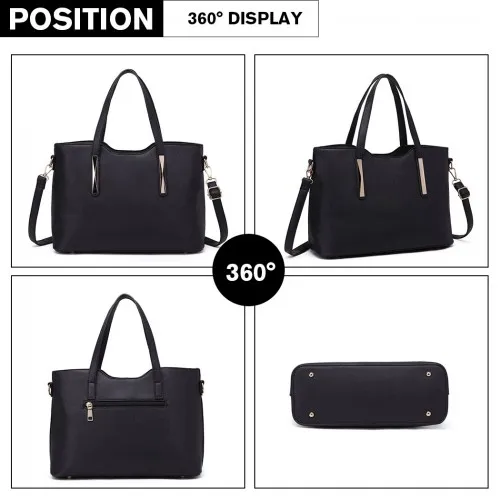 S1719 - Miss Lulu PU Leather Handbag & Purse - Black sold by Beagle Boutique product image thumbnail 3