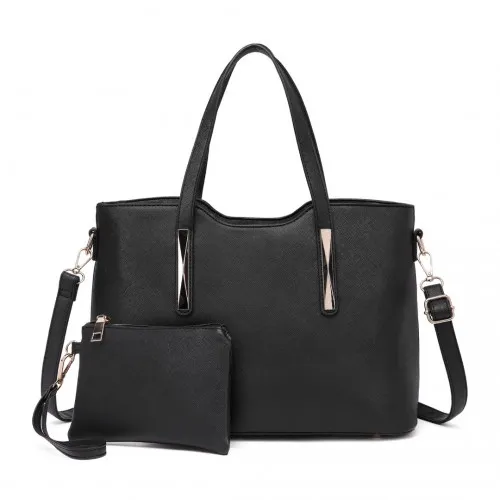 S1719 - Miss Lulu PU Leather Handbag & Purse - Black sold by Beagle Boutique product image thumbnail 2