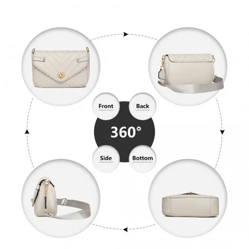 LB2138 - Miss Lulu V-quilted Flap Leather Shoulder Bag - Grey sold by Beagle Boutique product image thumbnail 3