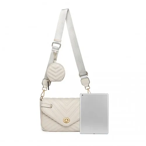 LB2138 - Miss Lulu V-quilted Flap Leather Shoulder Bag - Grey sold by Beagle Boutique product image thumbnail 5