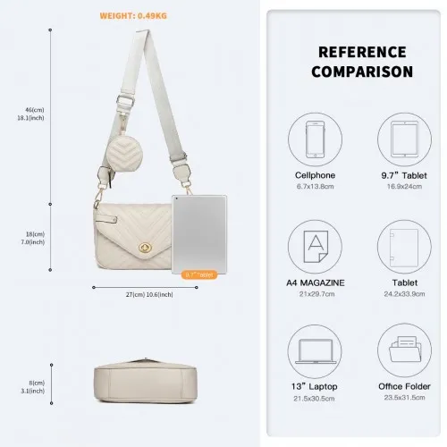 LB2138 - Miss Lulu V-quilted Flap Leather Shoulder Bag - Grey sold by Beagle Boutique product image thumbnail 4