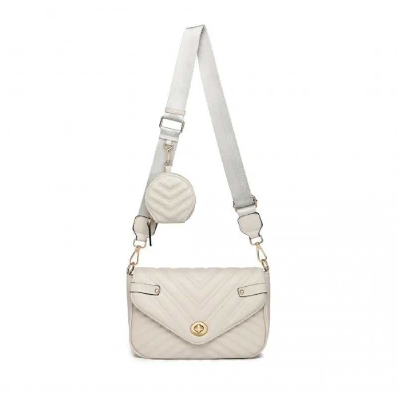 LB2138 - Miss Lulu V-quilted Flap Leather Shoulder Bag - Grey sold by Beagle Boutique