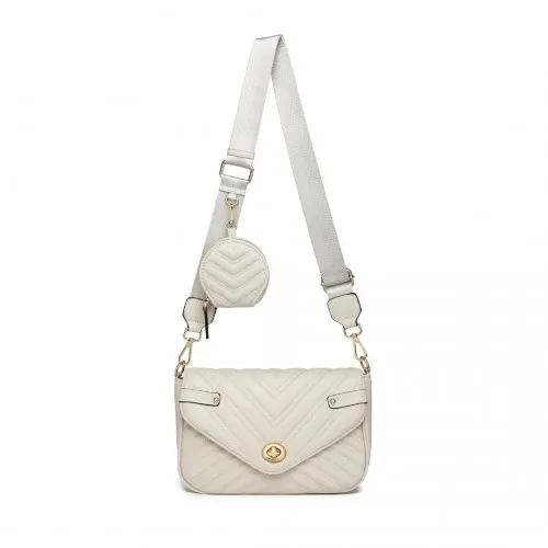 LB2138 - Miss Lulu V-quilted Flap Leather Shoulder Bag - Grey sold by Beagle Boutique