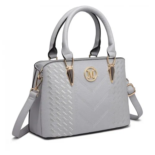 LG6865 - Miss Lulu Leather Look Weave Effect Shoulder Bag - Light Grey sold by Beagle Boutique product image thumbnail 2