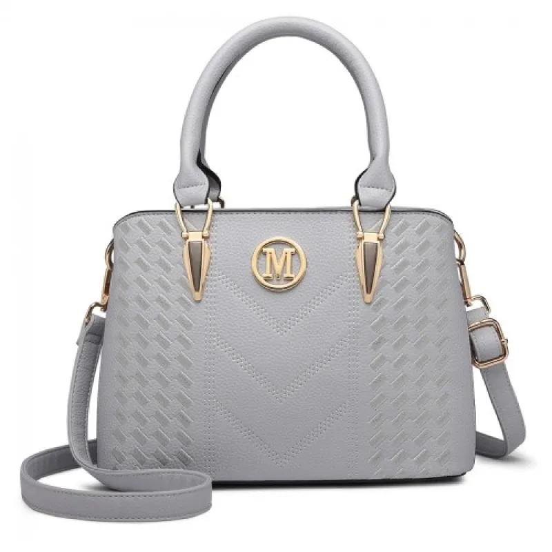 LG6865 - Miss Lulu Leather Look Weave Effect Shoulder Bag - Light Grey sold by Beagle Boutique