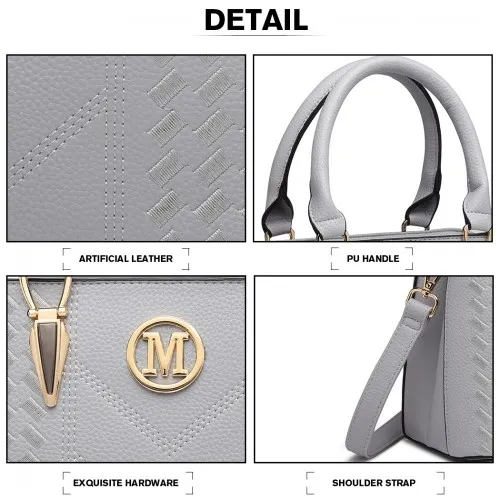 LG6865 - Miss Lulu Leather Look Weave Effect Shoulder Bag - Light Grey sold by Beagle Boutique product image thumbnail 4