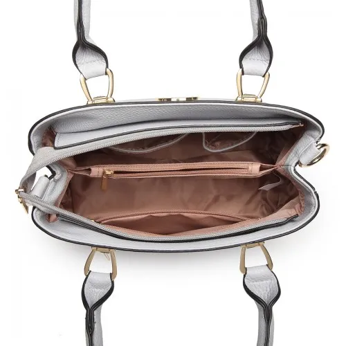 LG6865 - Miss Lulu Leather Look Weave Effect Shoulder Bag - Light Grey sold by Beagle Boutique product image thumbnail 3