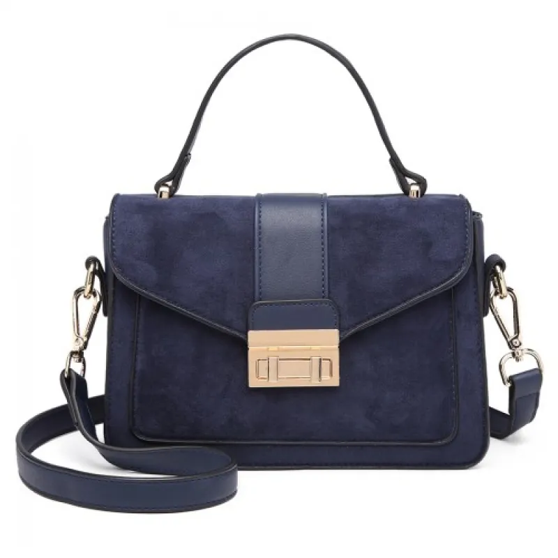 LB6872 - Miss Lulu Matte PU Leather Midi Handbag Cross Body Bag - Navy sold by Beagle Boutique